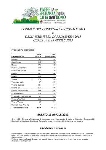 verbale del convegno regionale 2013 e dell'assemblea di ... - Veneto