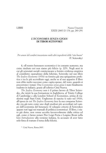 L'ECONOMIA SENZA GIOIA* - Economia di comunione