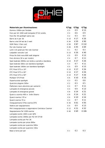 Listino Luci - Service Audio Luci Milano