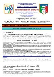 COMUNICATO UFFICIALE N° 03 del 3 Novembre ... - PSV Calcio a 5