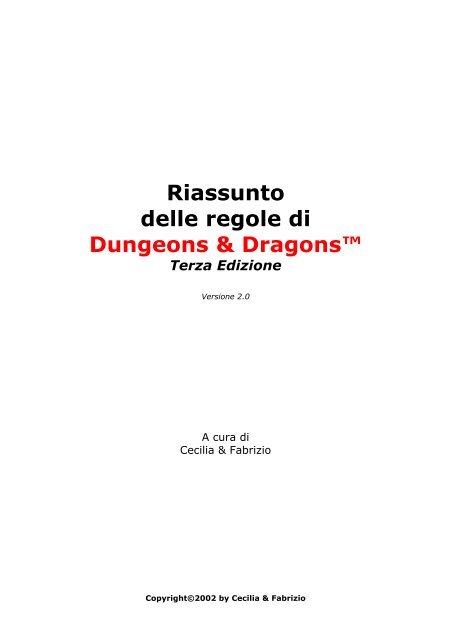 Riassunto delle regole di Dungeons &amp; Dragons ... - Insula Arcana