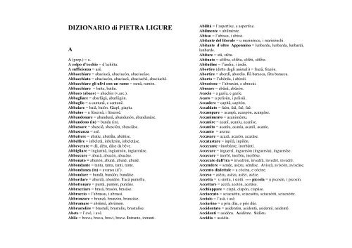 DIZIONARIO DI PIETRA LIGURE (Italiano -> Pietrese) - Comune di ...