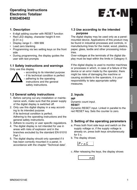 Operating Instructions Electronic Totalizer E5024E0402 - Download