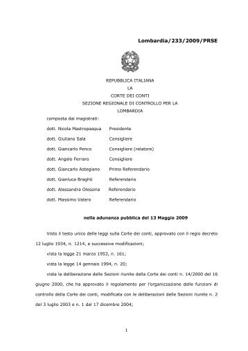 Sezione regionale di controllo per la Lombardia ... - Corte dei Conti