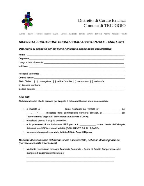 Domanda di partecipazione al bando. pdf - Comune di Triuggio