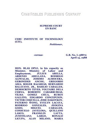 Cebu Institute of Technology vs. Ople, 160 SCRA 503