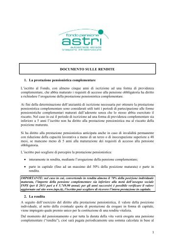 DOCUMENTO SULLE RENDITE - astri fondo pensione