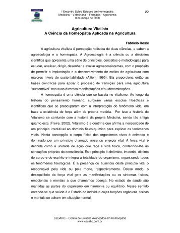 Agricultura Vitalista A Ciência da Homeopatia Aplicada na ... - cesaho