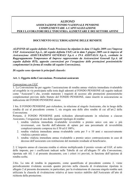 Documento sull'erogazione delle rendite - Alifond