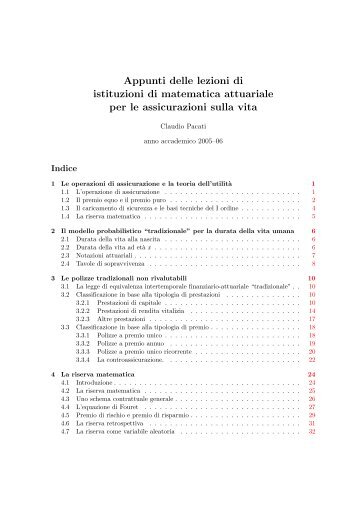 Appunti delle lezioni di istituzioni di matematica attuariale per le ...