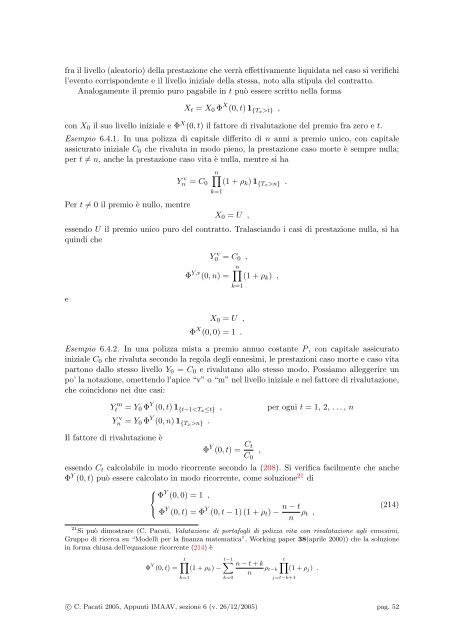 Appunti delle lezioni di istituzioni di matematica attuariale per le ...
