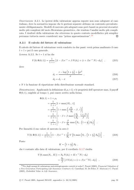Appunti delle lezioni di istituzioni di matematica attuariale per le ...
