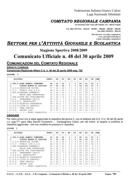 CU n. 48 LND - SGC del 30.04. 2009 - Figc Campania