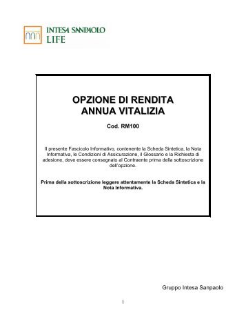 OPZIONE DI RENDITA ANNUA VITALIZIA - Intesa Sanpaolo Life