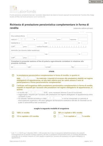 Richiesta di prestazione pensionistica complementare ... - Laborfonds