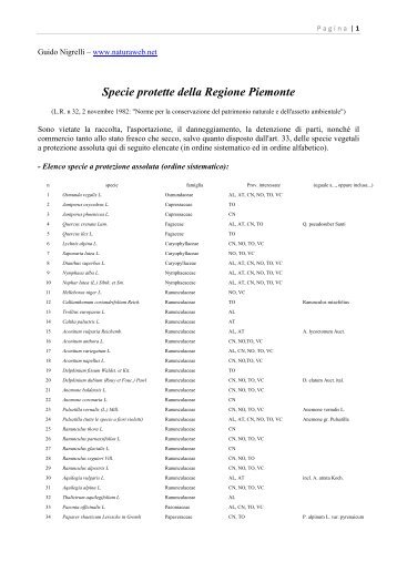Specie protette della Regione Piemonte - NaturaWeb