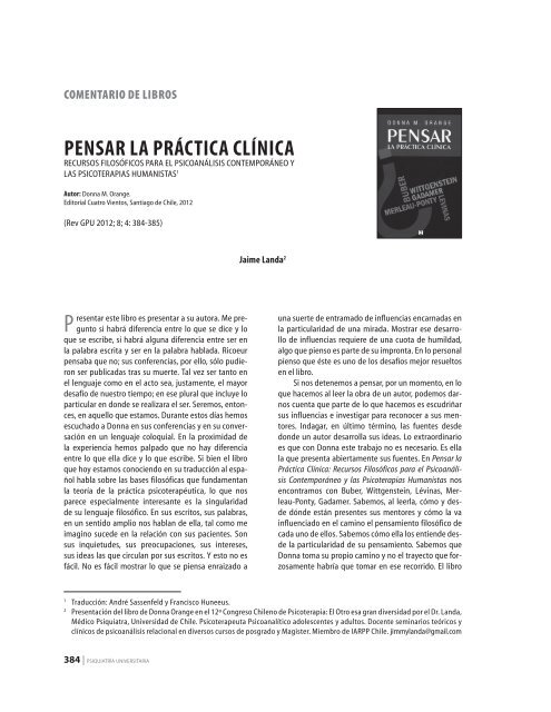 PENSAR LA PRÁCTICA CLÍNICA - Revista GPU