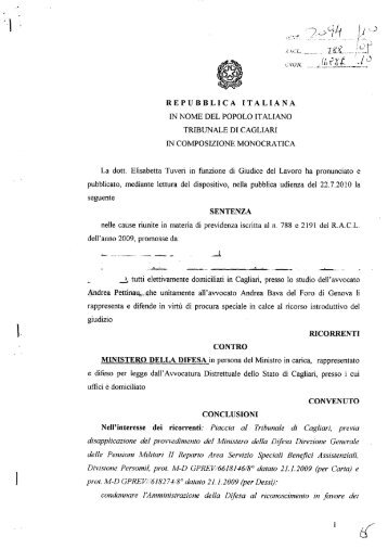 Sentenza Tribunale Civile di Cagliari sez. Lavoro - Studio Legale ...