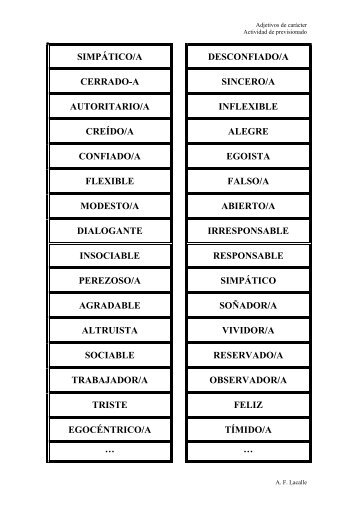 Lista de adjetivos de carácter - TodoEle.net