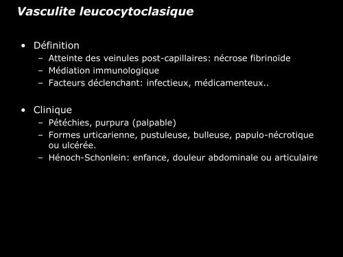 Vasculite leucocytoclasique - epathologies