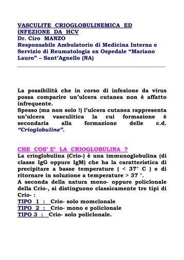 VASCULITE CRIOGLOBULIMEMICA ED INFEZIONE DA HCV