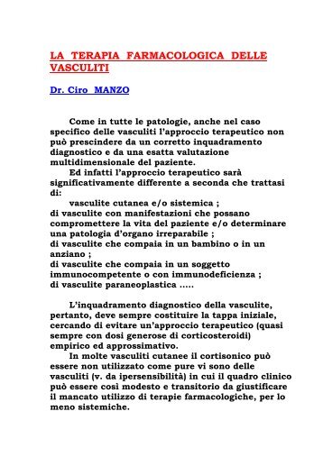 la terapia farmacologica delle vasculiti - Riparazione Tessutale