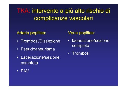 complicanze vascolari della chirurgia protesica del ginocchio