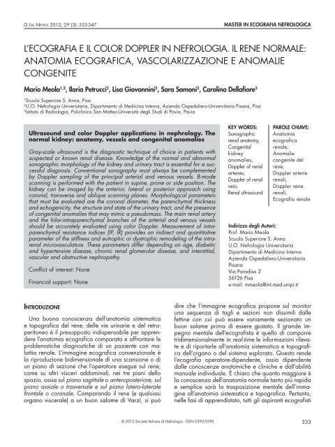 L Ecografia E Il Color Doppler In Nefrologia Il Rene Normale Scuola