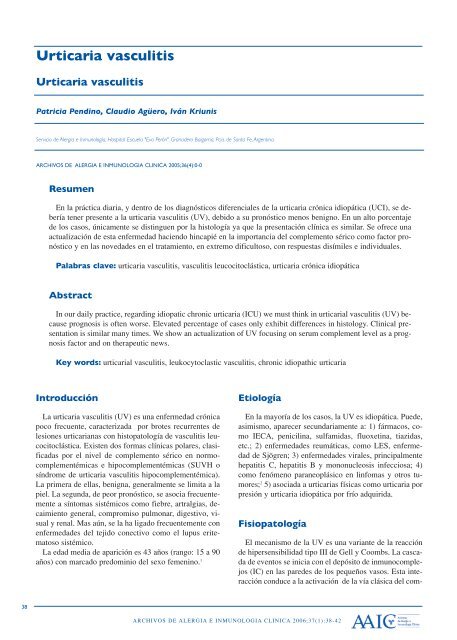 Urticaria vasculitis - Archivos de Alergia e Inmunología Clínica