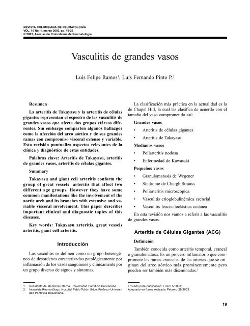 5. Vasculitis de grandes vasos - Revista Colombiana de Reumatología