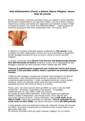 Terapia del dolore: Anti-infiammatori Fans, metanalisi appena pubblicata su The Lancet