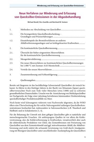 Neue Verfahren zur Minderung und Erfassung von Quecksilber ...