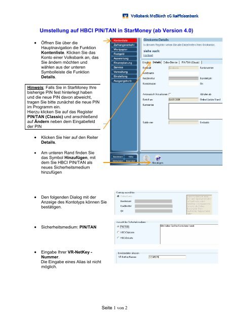 Einrichtung Vr Netkey In Starmoney 243 Kb Volksbank Messkirch