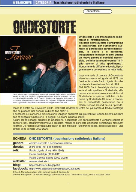 SCHEDA ONDESTORTE (trasmissione radiofonica italiana) genere ...