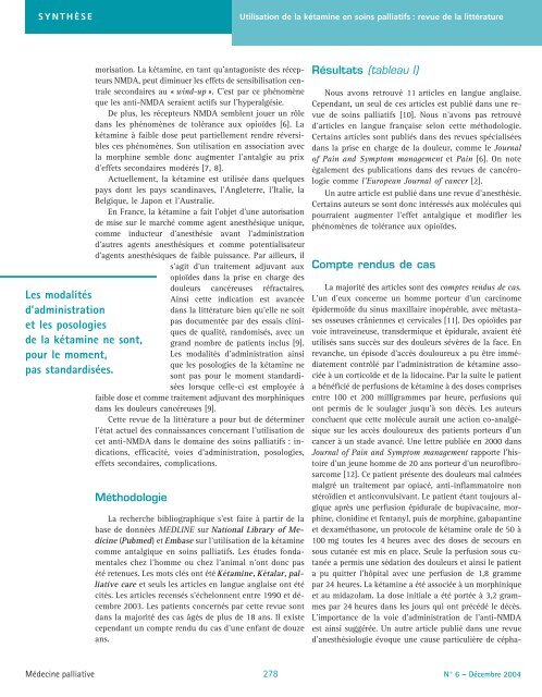 Utilisation de la kétamine en soins palliatifs : revue de la littérature