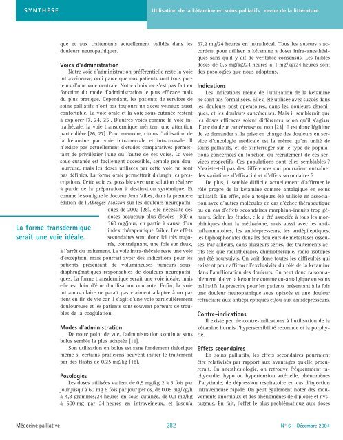 Utilisation de la kétamine en soins palliatifs : revue de la littérature