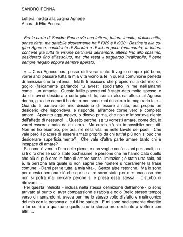 SANDRO PENNA Lettera inedita alla cugina Agnese A cura di Elio ...