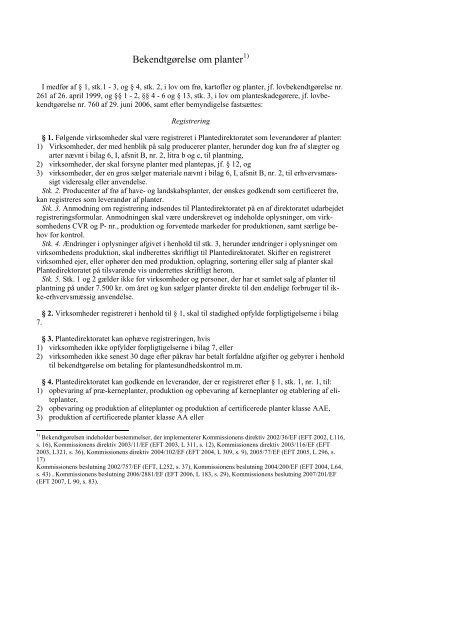 Bekendtgørelse om planter - Net
