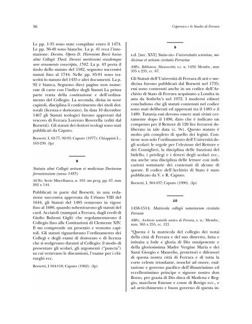 Copernico e lo Studio di Ferrara - Matematica