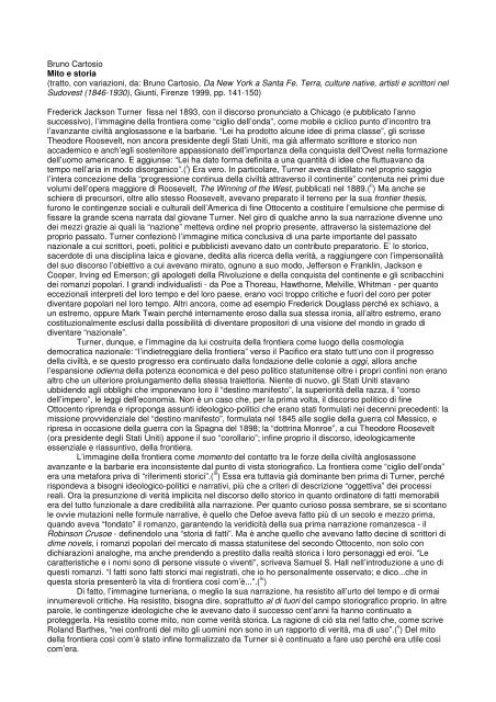 Bruno Cartosio Mito e storia - Università degli studi di Bergamo