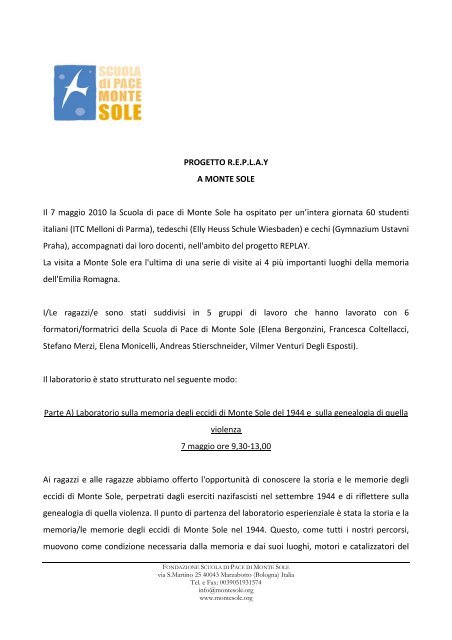 Esempio di percorso formativo realizzato presso la Fondazione ...