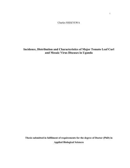 Incidence, Distribution and Characteristics of Major Tomato Leaf ...