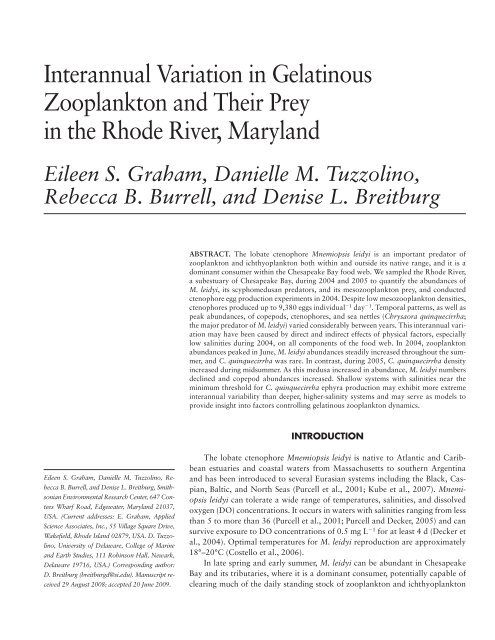 Interannual Variation in Gelatinous Zooplankton and Their Prey in ...