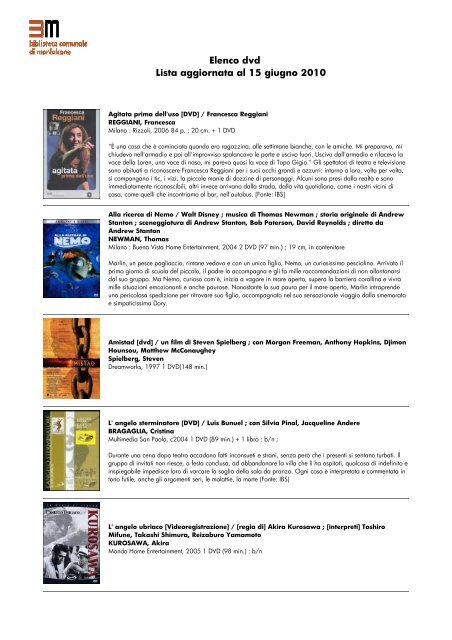 lista dvd aggiornata al 15 giugno 2010 - biblioteca comunale di ...