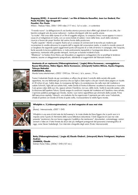 lista dvd aggiornata al 15 giugno 2010 - biblioteca comunale di ...