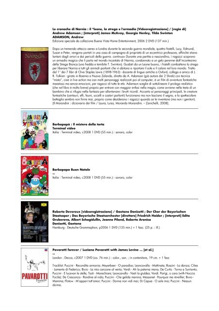 lista dvd aggiornata al 15 giugno 2010 - biblioteca comunale di ...