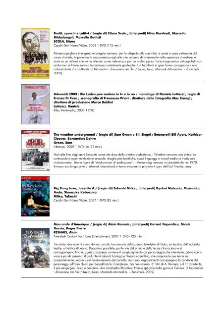 lista dvd aggiornata al 15 giugno 2010 - biblioteca comunale di ...