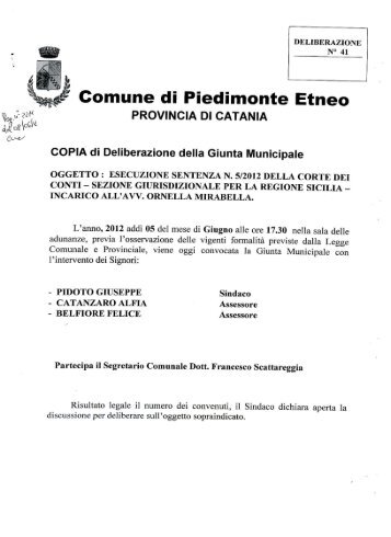 esecuzione sentenza n. 5-2012 della corte dei conti - Comune di ...