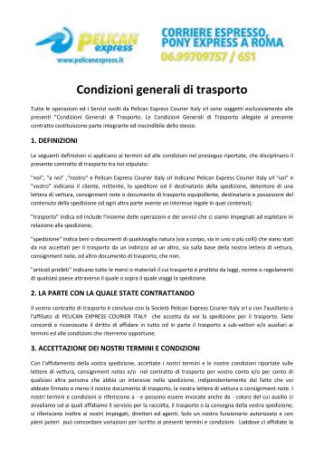 Condizioni generali di trasporto - Pony Express Roma