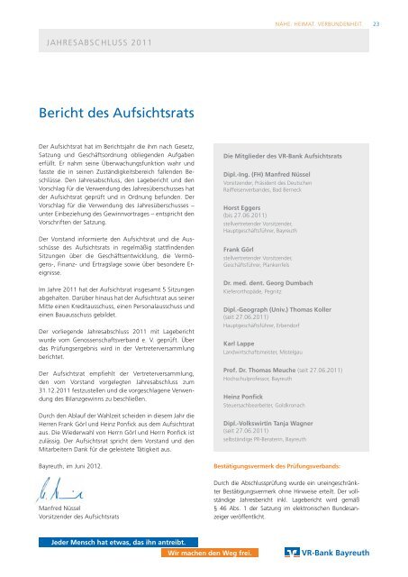 Geschäftsbericht 2011 - VR-Bank Bayreuth